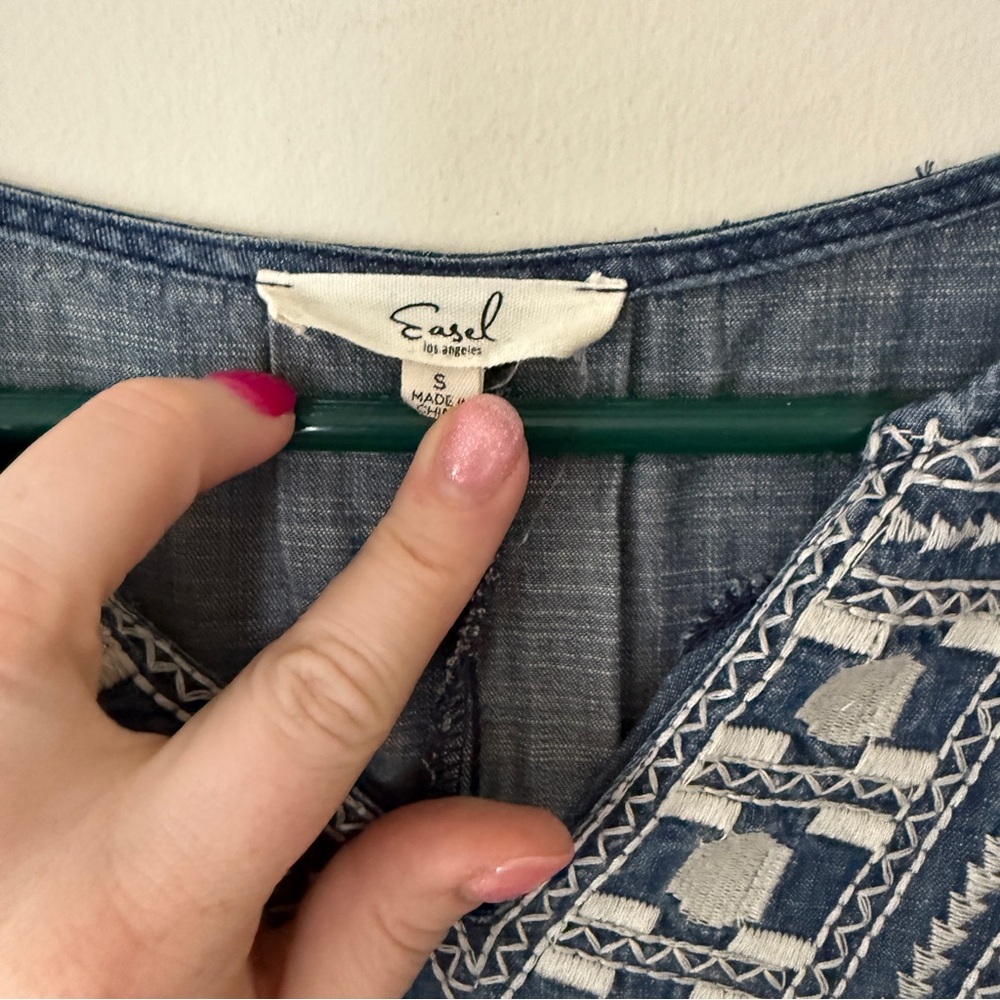 Easel Chambray Embroidered Dress - Picture 3 of 5